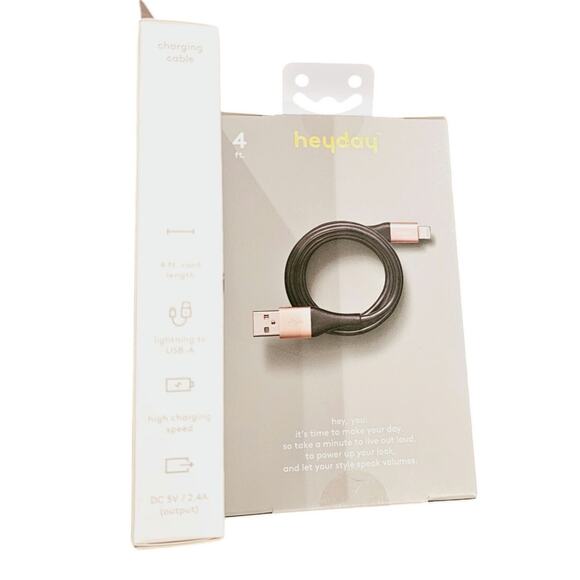 Lightning to USB-A Round Cable 4 Ft. By Heyday IPhone IPad Charging Cable 2 Pack - Picture 4 of 5